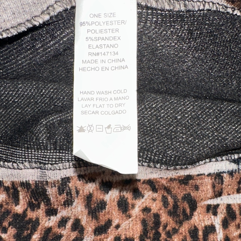 Y2K Denim Look Leggings Leopard Print Vintage One Size NWOT - Picture 3 of 8